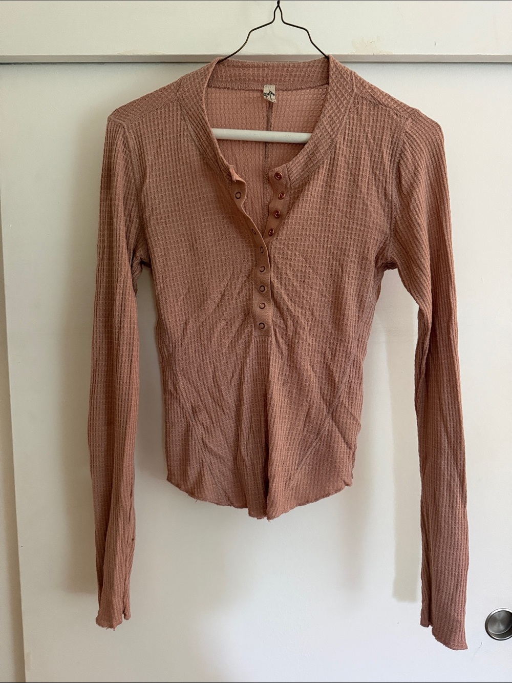 Free People Long-Sleeve Waffle Henley Top - Dusty Rose